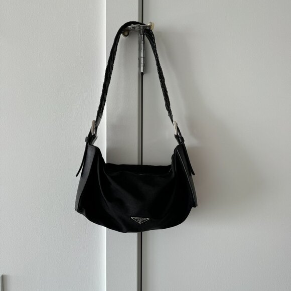 Prada Semitracolla nylon black purse Authentic Leather Handle RARE See Photos - Picture 5 of 14